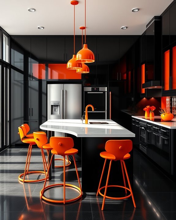 bold black and orange kitchens