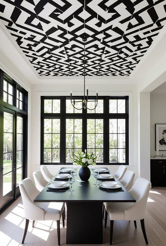 bold black and white geometric ceiling