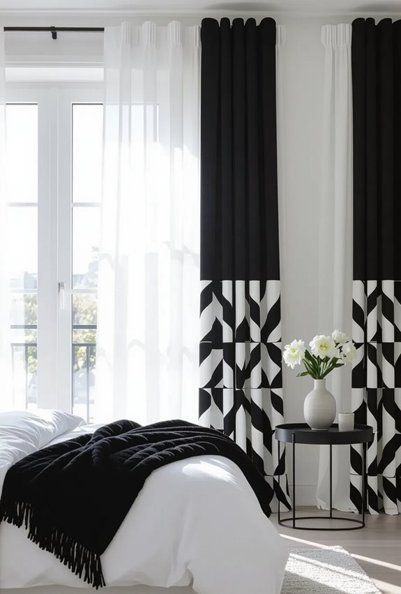 bold black and white layered curtains