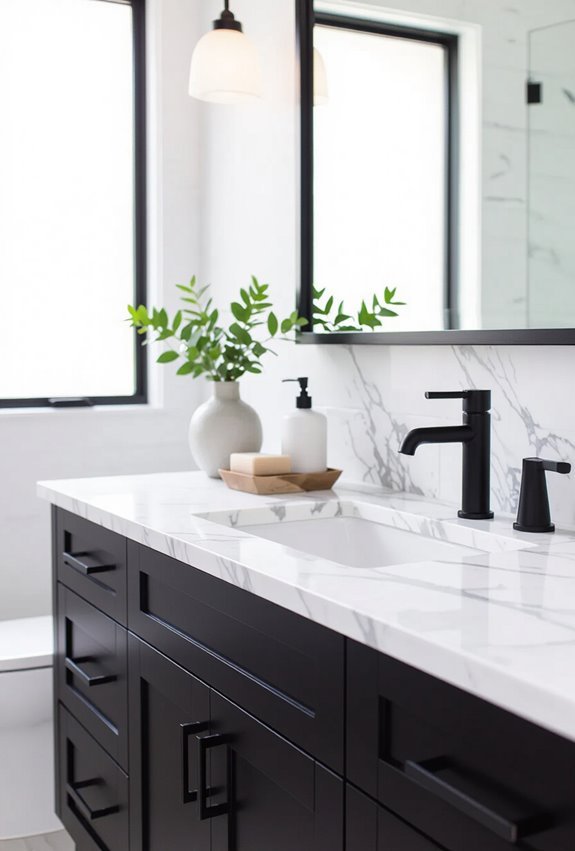 bold black cabinets marble
