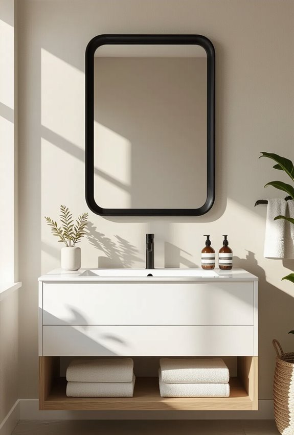bold black framed mirror contrast