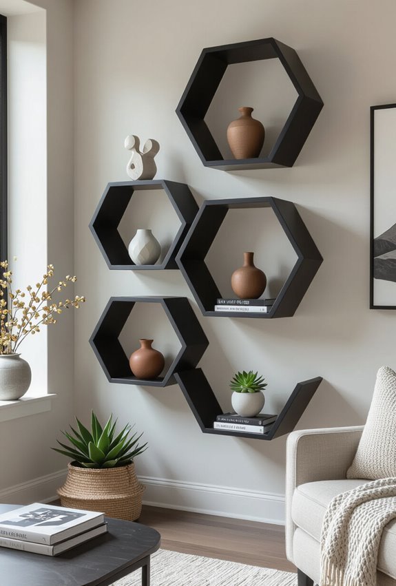 bold black geometric display shelves