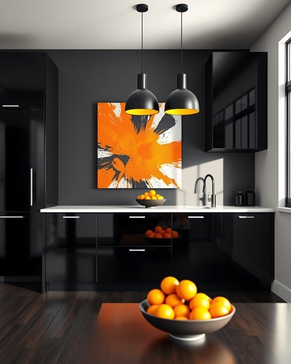 bold black orange kitchen art