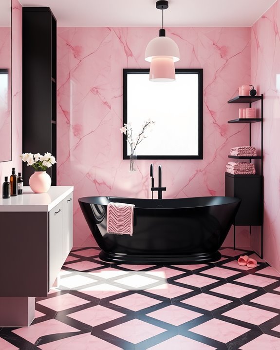bold black pink bathroom