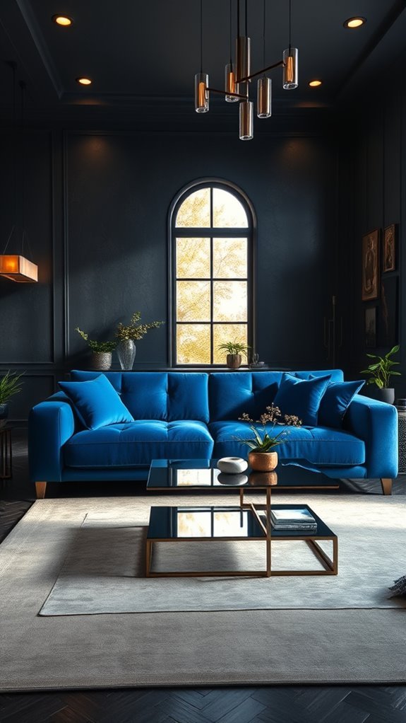 bold blue couch contrast