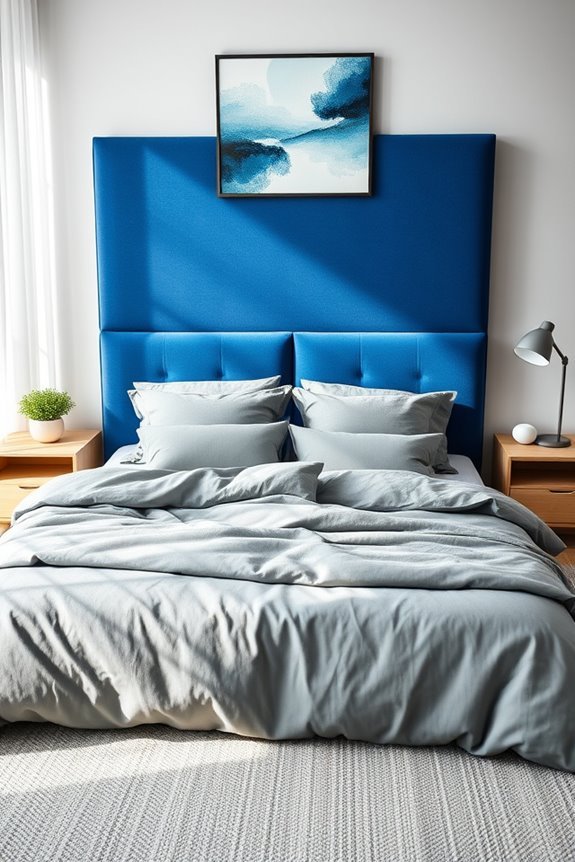 bold blue headboard contrast
