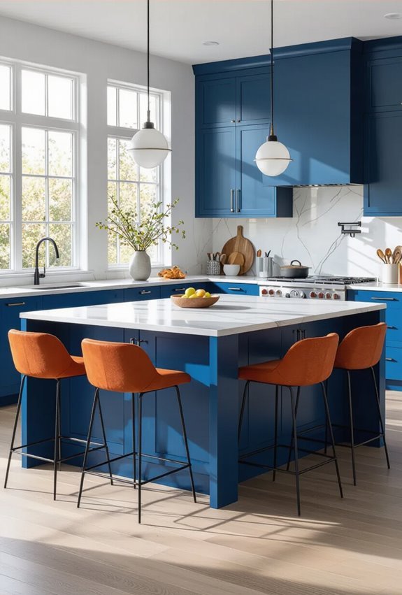 bold blue island orange stools