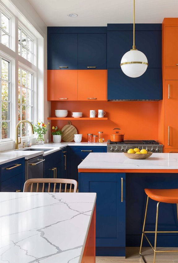 bold blue orange color blocking