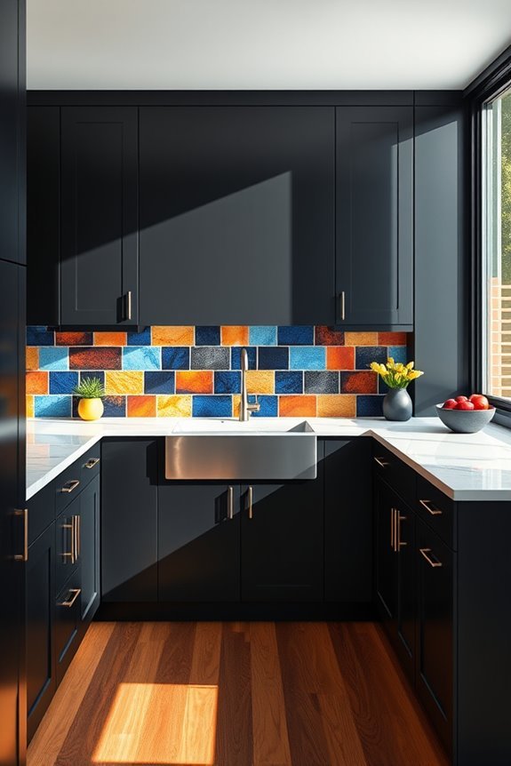 bold cabinets colorful backsplash