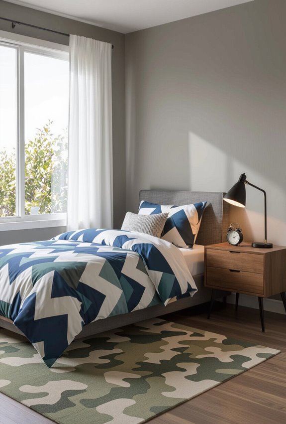 bold camouflage and geometric flair