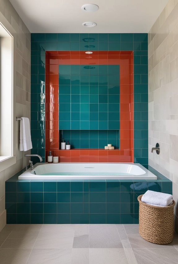 bold color block framed shower