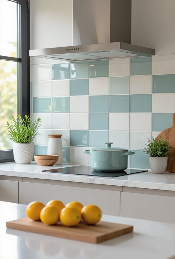 bold color blocked backsplash statement