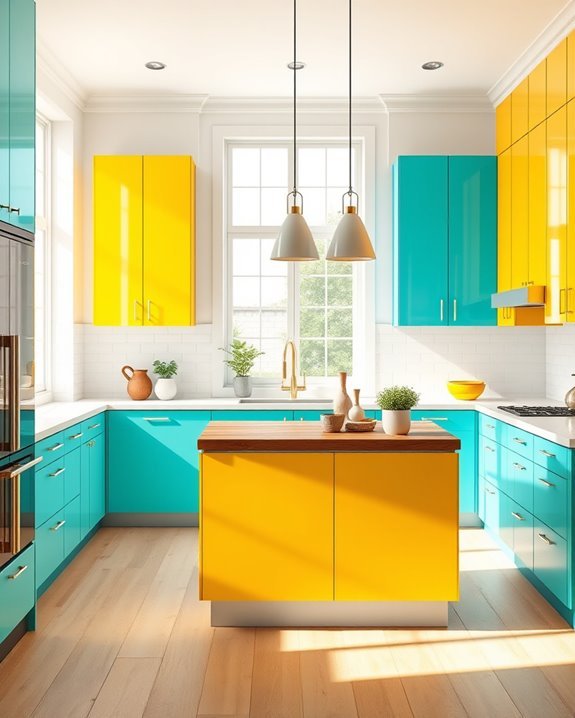 bold color blocked cabinets