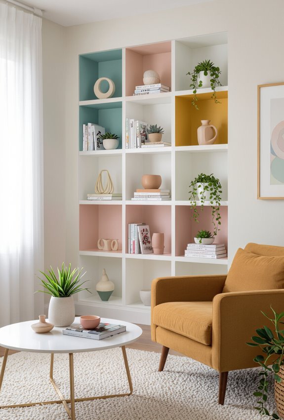 bold color blocked display shelves