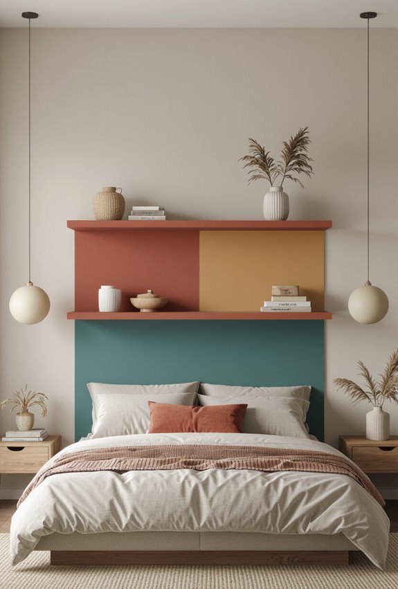 bold color blocked shelf styling