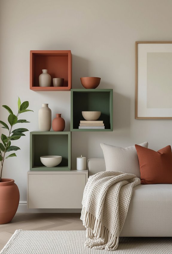 bold color blocked shelving display