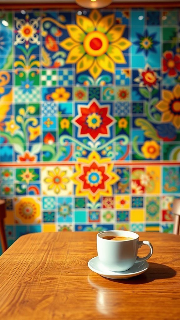 bold colorful tile murals