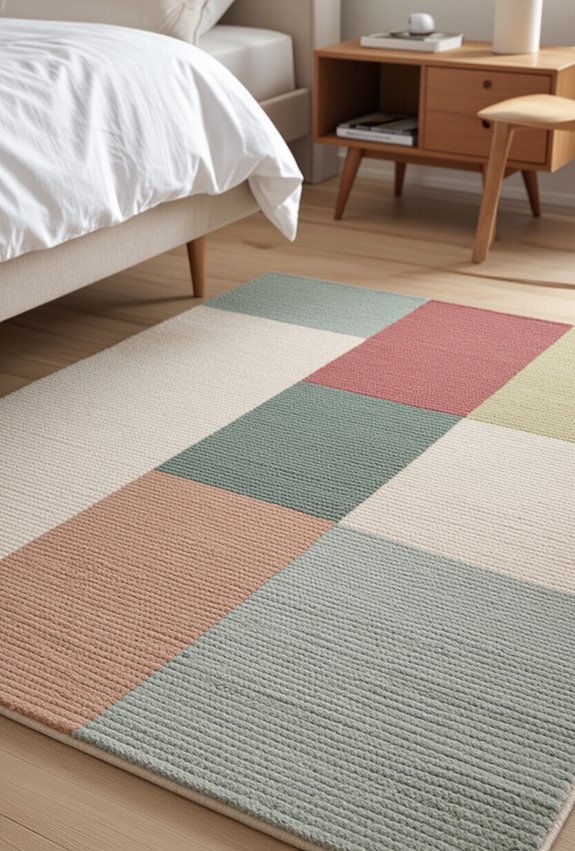 bold contrasting rugs anchor spaces