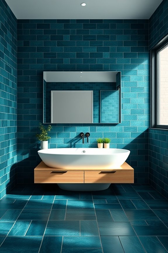 bold dark teal bathroom design