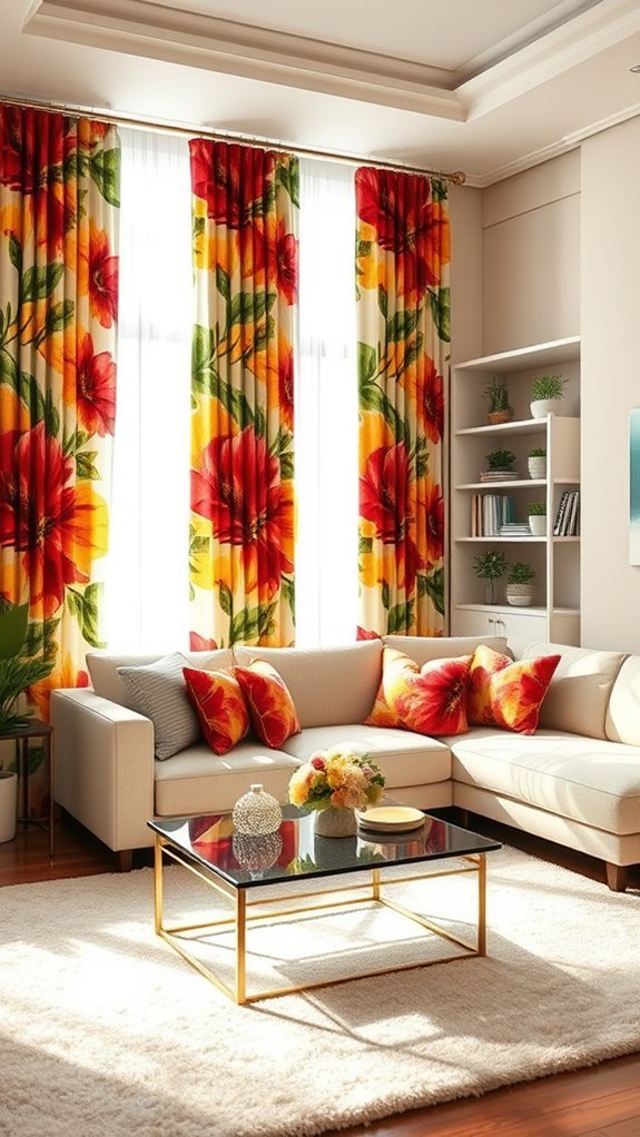 bold floral curtain styling