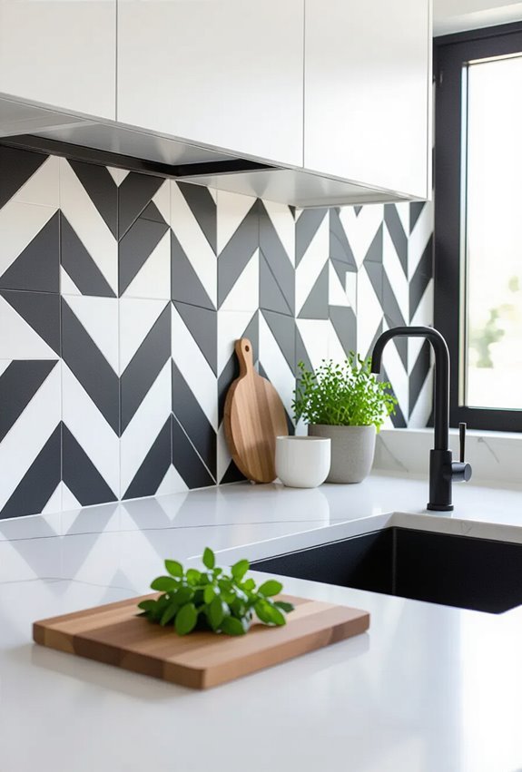 bold geometric tile backsplash
