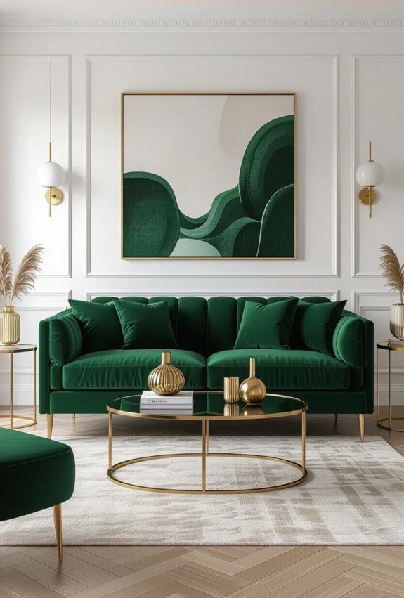 bold green sofa gold accents
