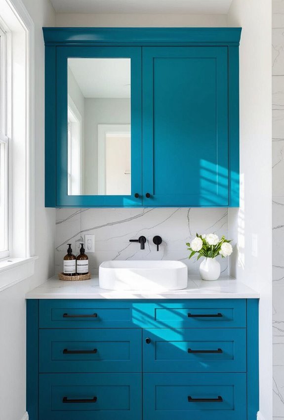 bold jewel toned bathroom cabinets