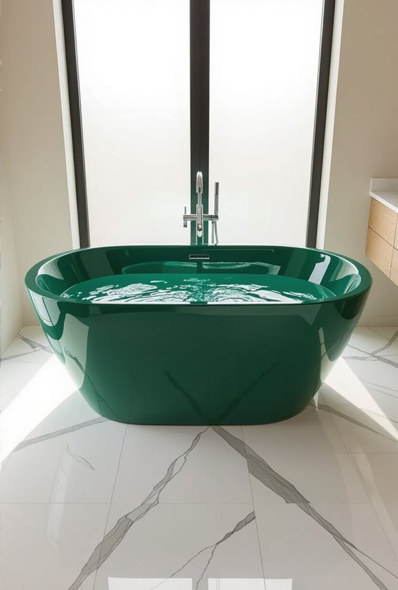 bold jewel toned freestanding bathtub