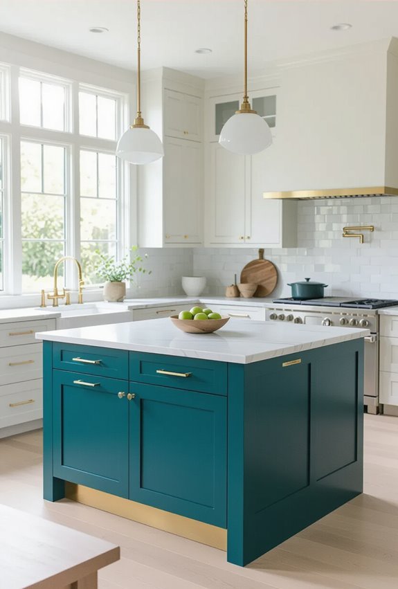 bold jewel toned kitchen island