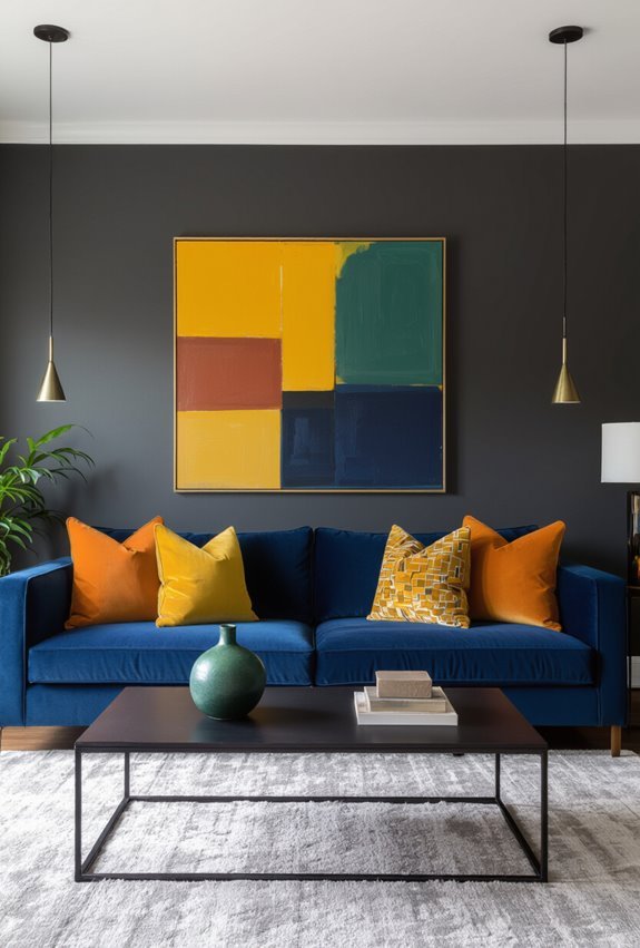 bold monochrome with saturated trims