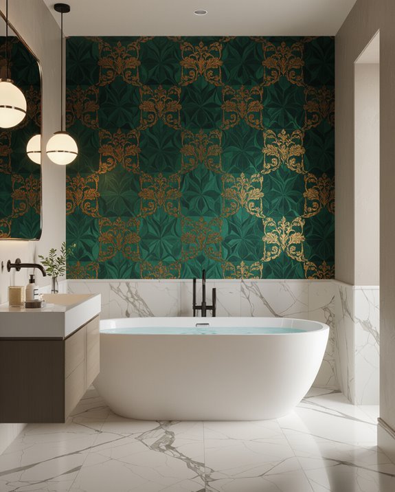 bold patterned bathroom wallpaper