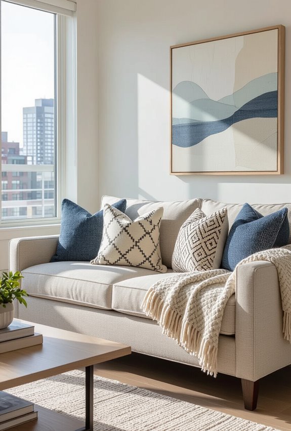 bold patterned cushions and throws