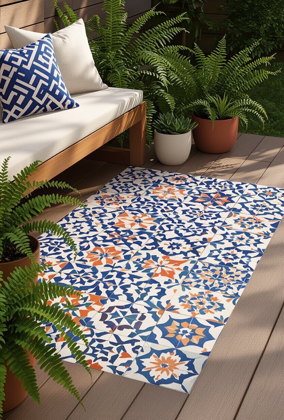 bold patterned garden tiles