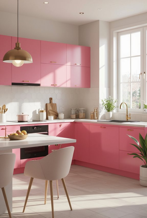 bold pink cabinets with accents