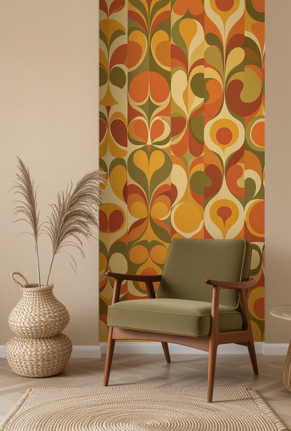 bold psychedelic 1970s accent wall