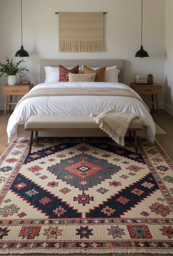 bold rug defines sleeping zone