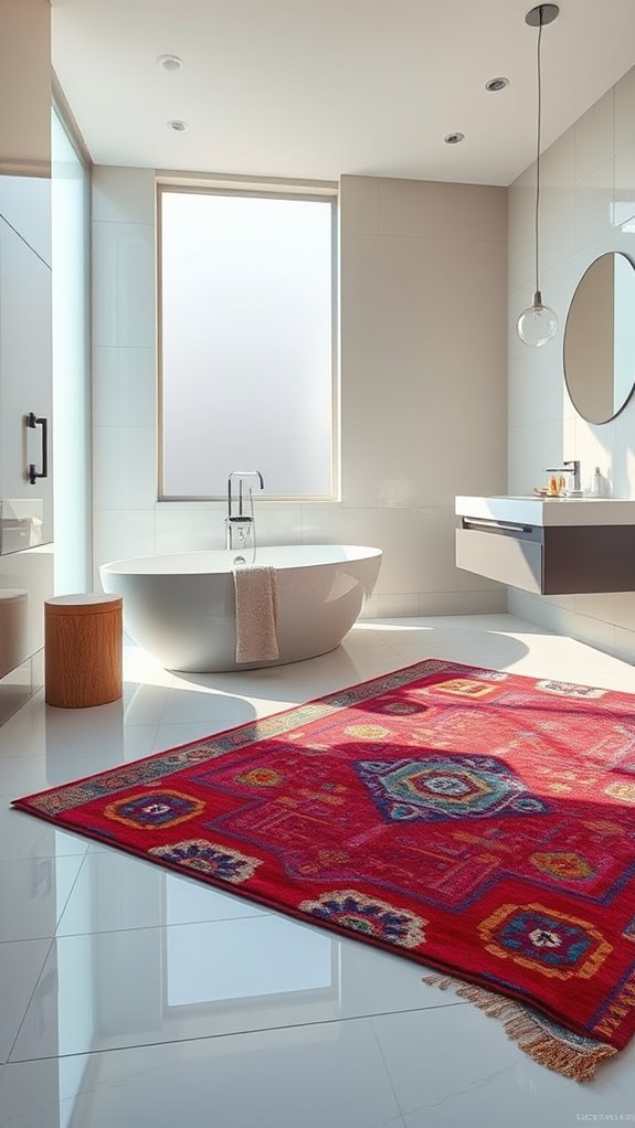bold rugs enhance bathrooms