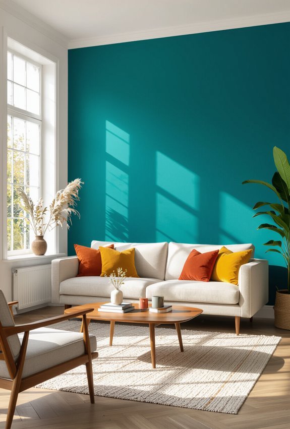 bold teal eclectic living