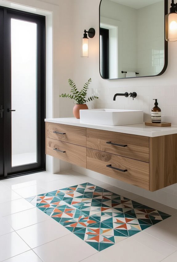 bold tiled vanity focal point