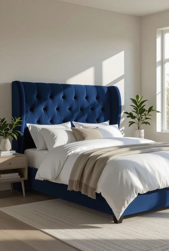 bold upholstered or geometric headboard