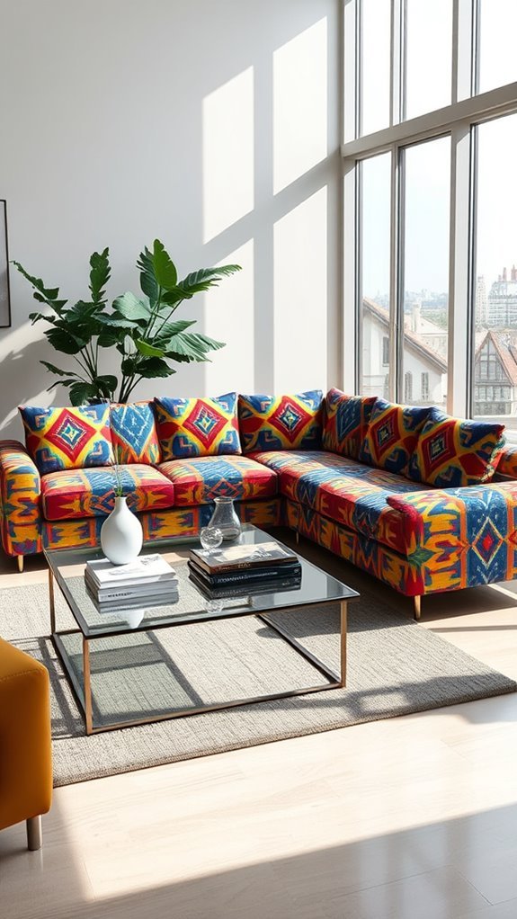 bold vibrant l shaped couches