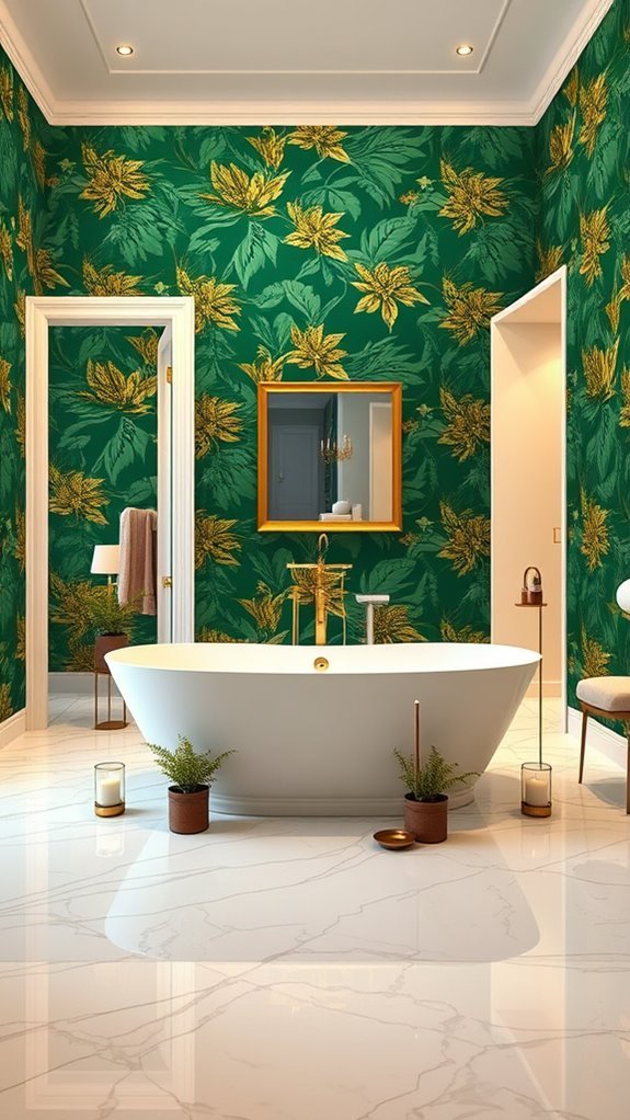bold wallpaper enhances bathrooms
