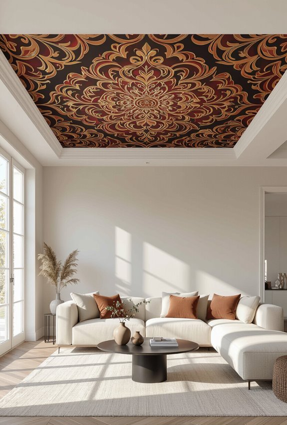 bold wallpapered ceiling statement