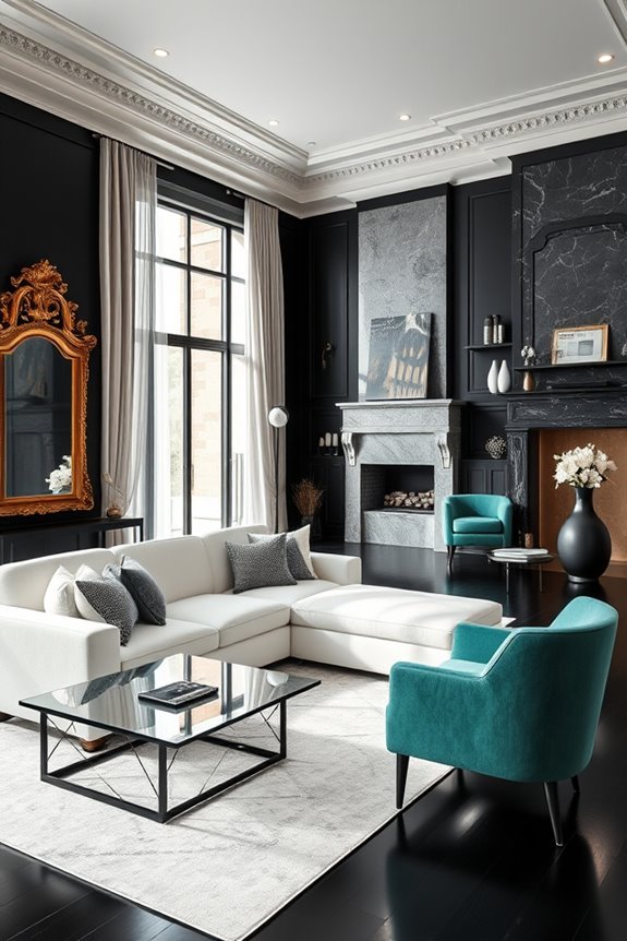 bold walls contrasting furnishings