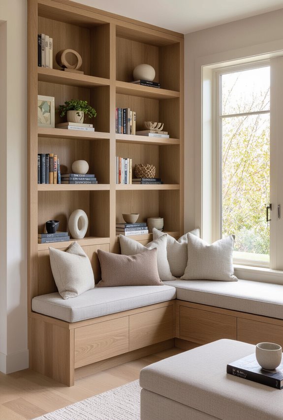 bookshelf window seat nook