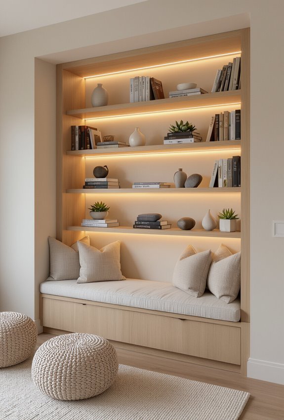 bookshelves with integrated lighting