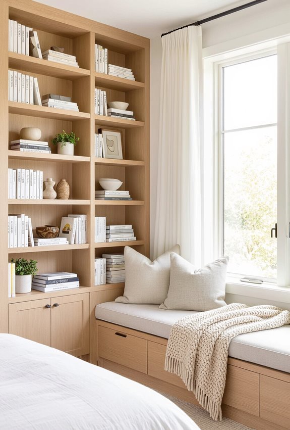 bookshelves with window seat