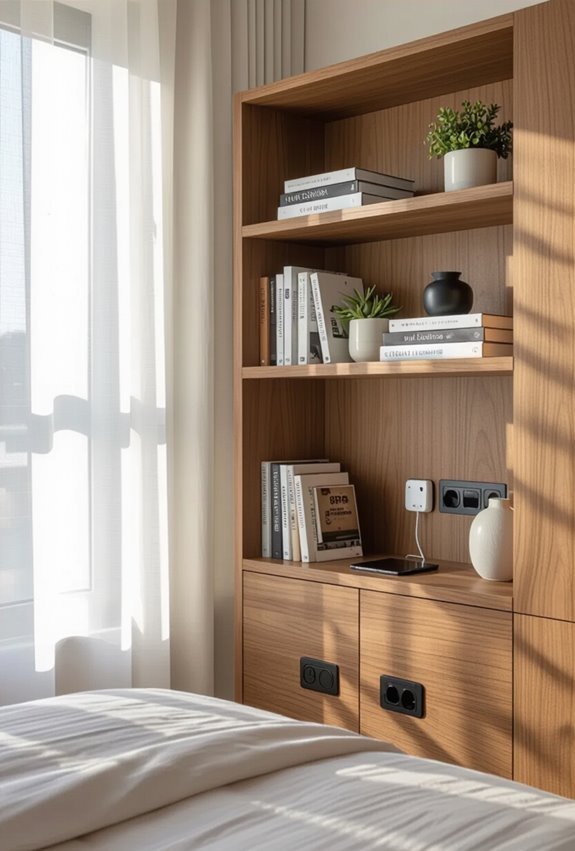 bookshelves with wireless charging