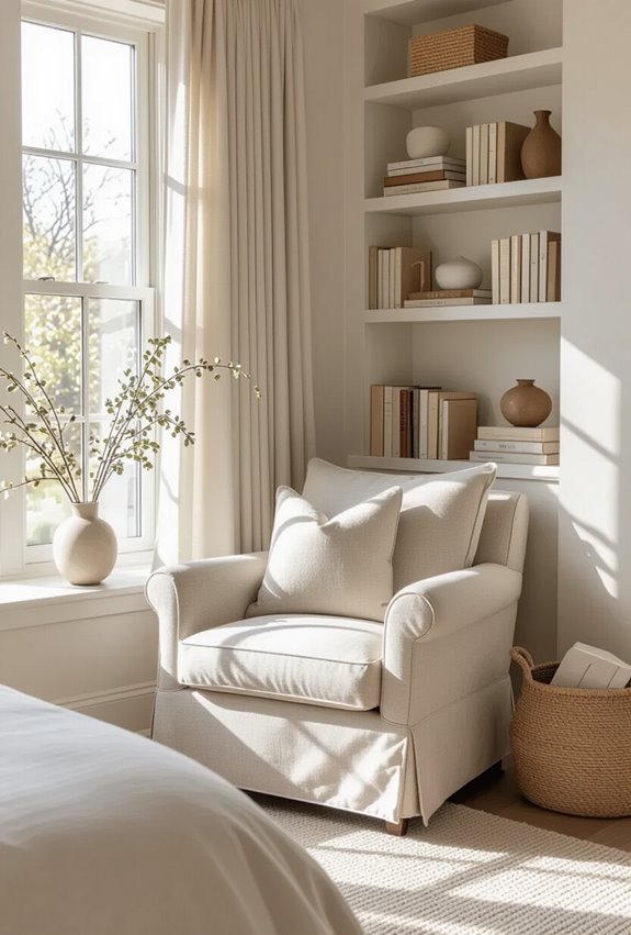 bookshelves wrapping around chair