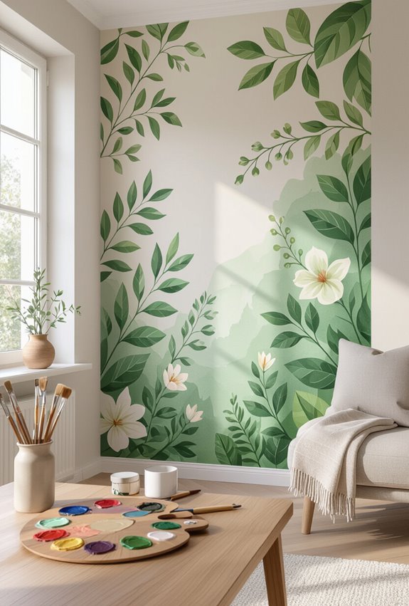 botanical silhouette seasonal mural